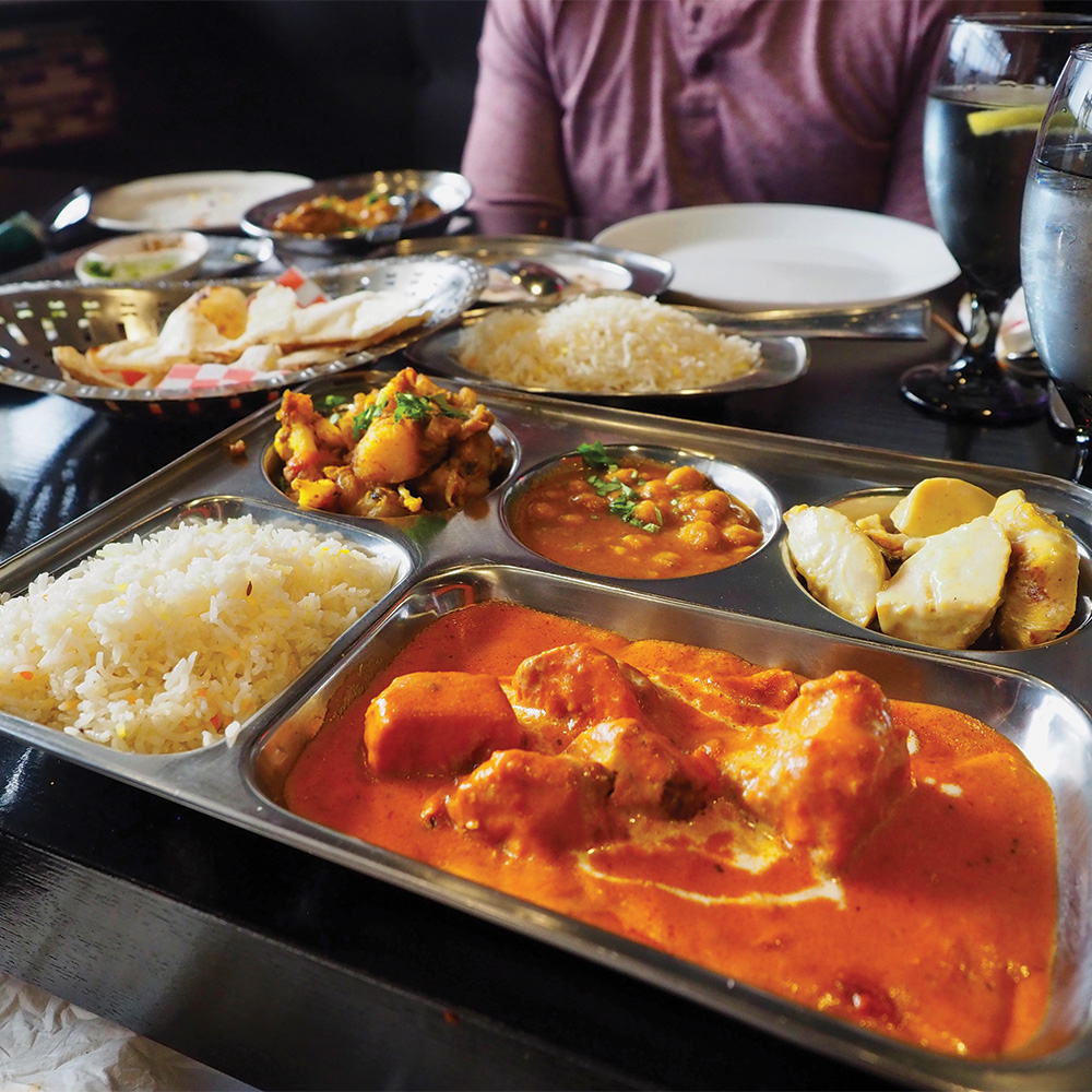 dinner combo tray with butter chicken and rice, The Chilli Chutney, Brandon, Manitoba