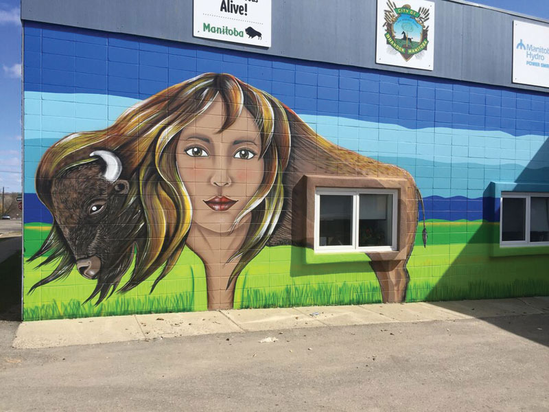 Brandon Downtown Mural – Woman / Bison – 440 Rosser Avenue, Brandon