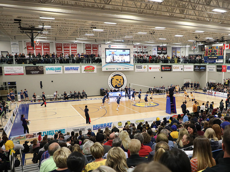 Brandon University Bobcats volleyball team plays a game a the BU Health Living Centre