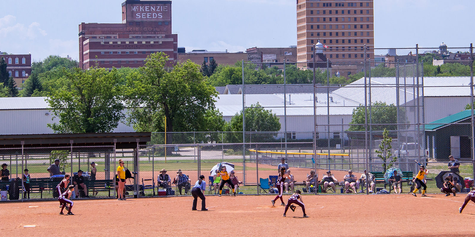 A game at the Ashley Neufeld Softball Complex