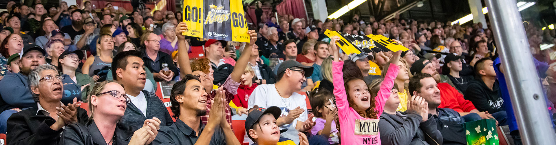 Fans cheering on the Wheat Kings in Brandon, Manitoba
