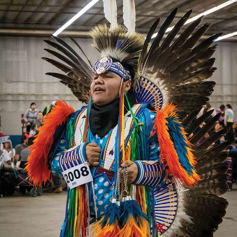 Competition during the pow wow at the Dakota Nations Winterfest in Brandon, Manitoba