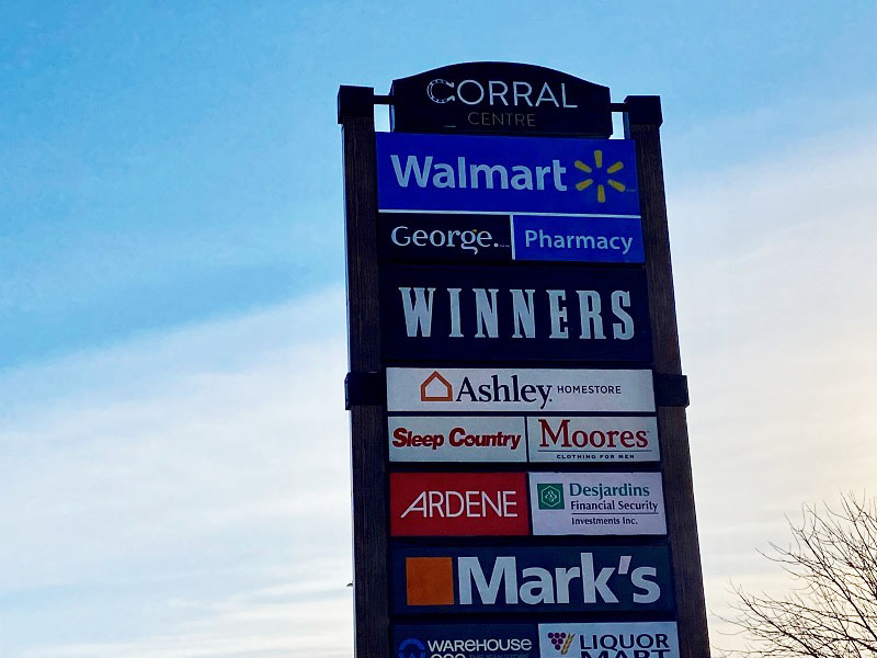 Corral Centre sign in Brandon, Manitoba