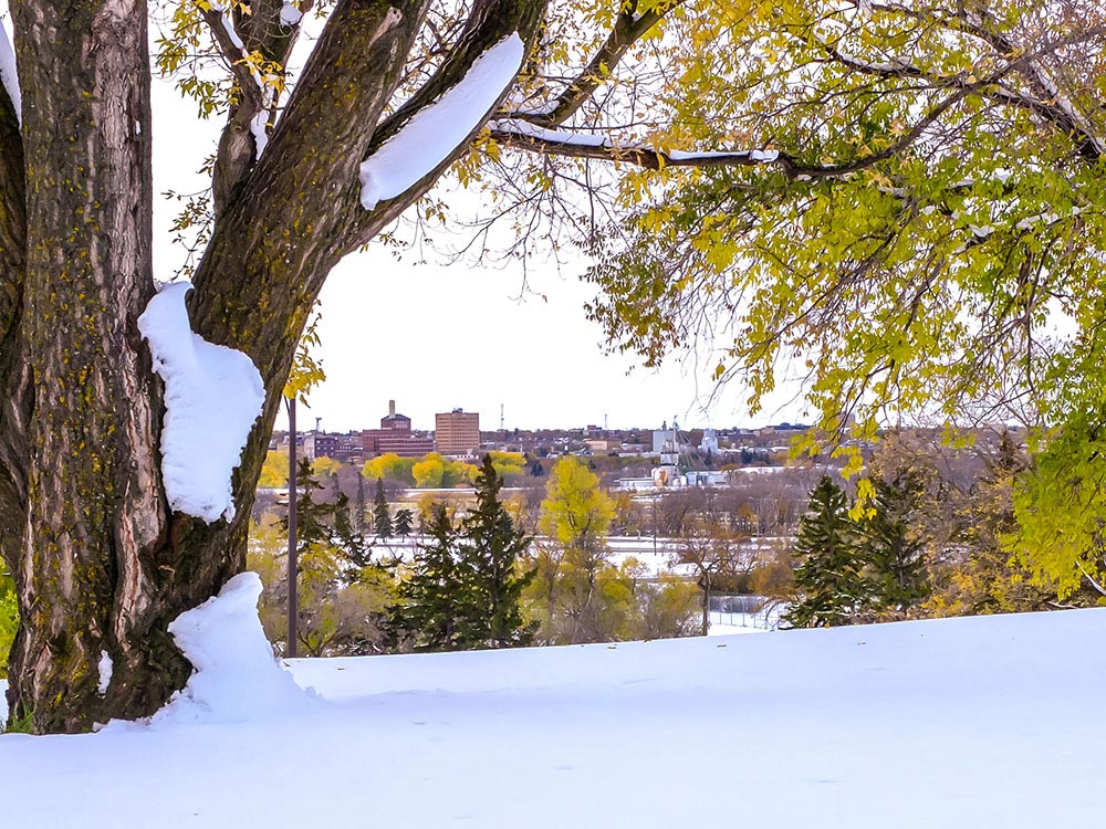 A winter view of the city of Brandon, Manitoba from the North Hill.